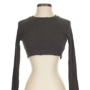 Urban Outfitters Charcoal Long Sleeve Crew Neck Crop Top Ribbed Sleeves Size XS
